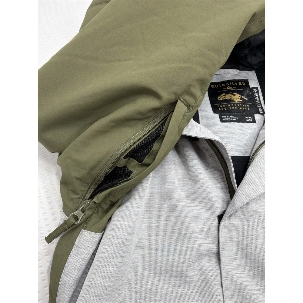 Quiksilver Ridge Youth XL Snow Jacket 10K DryFlight Gray Heather Olive EUC